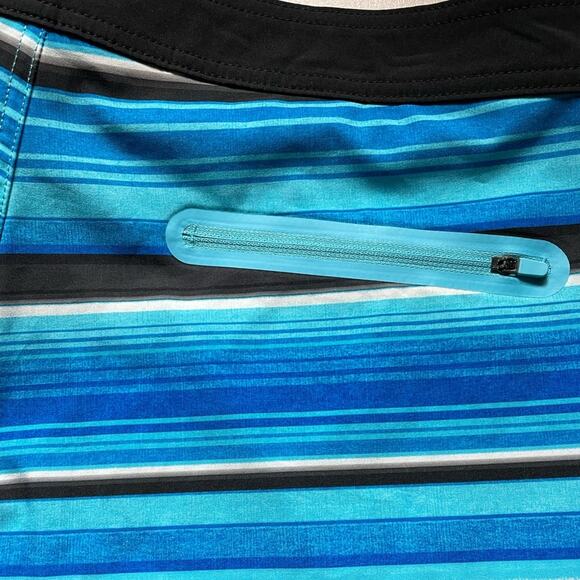 George Aqua Blue Striped Front Tie Swim Trunks Board Shorts size 36 - Picture 3 of 8